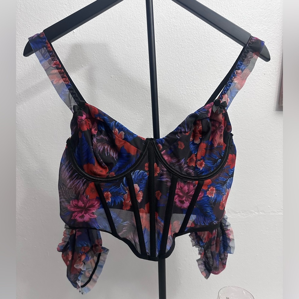 Mesh Floral Corset Style Top Curve 0XL Sheer Bustier Sexy Feminine Party